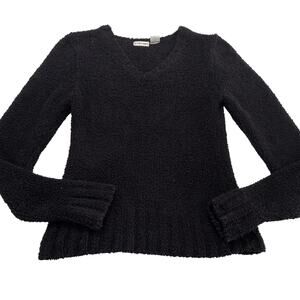 VTG 90s Y2K Energie Brand Fuzzy Black V-Neck Sweater, Size M